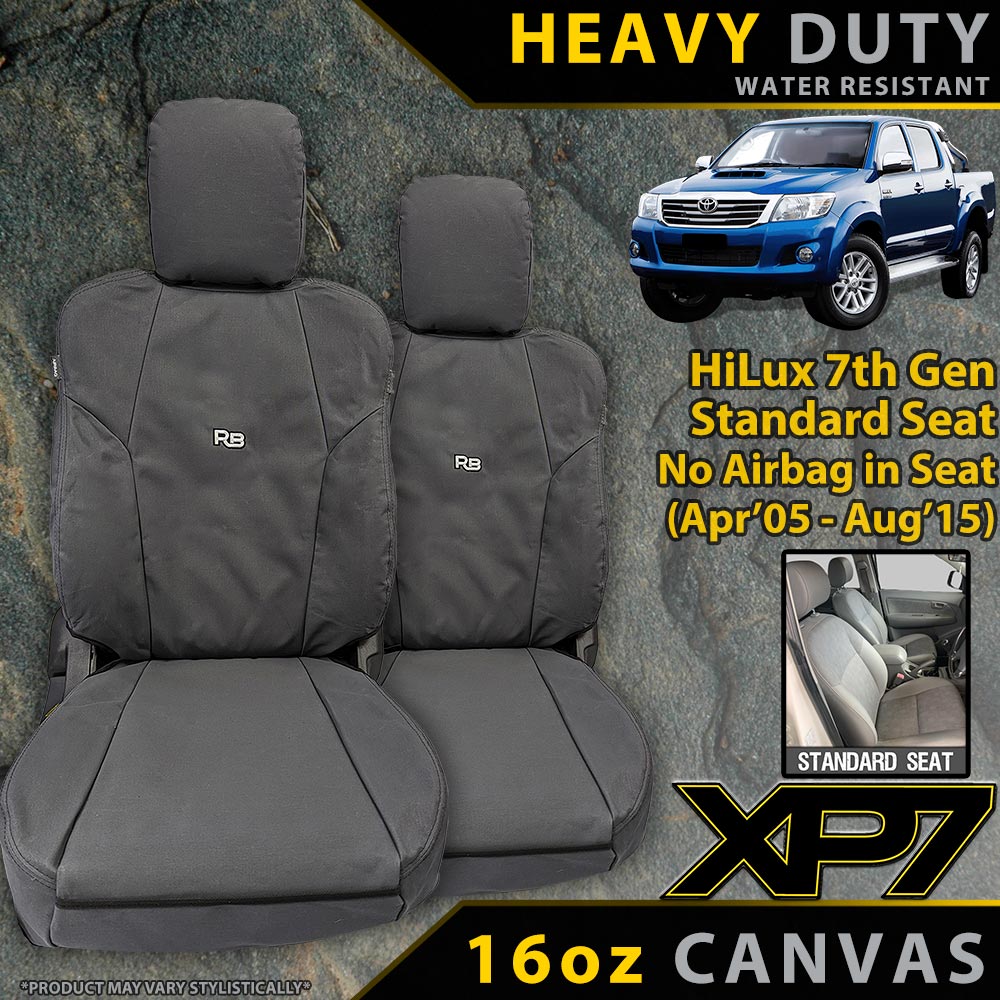 Razorback 4x4 - Razorback 4x4 XP7 Heavy Duty Canvas 2x Front Seat Covers Suitable for a Toyota Hilux 7th Gen (N70) STD SEAT (4x2   - Workmate, SR SR5 (Apr 2005 - Aug 2015) - 4x4  - SR SR5 (Apr 2005 - June 2011) - Apr 2005 - Aug 2015) - 4X4OC™ | 4x4 Offroad Centre