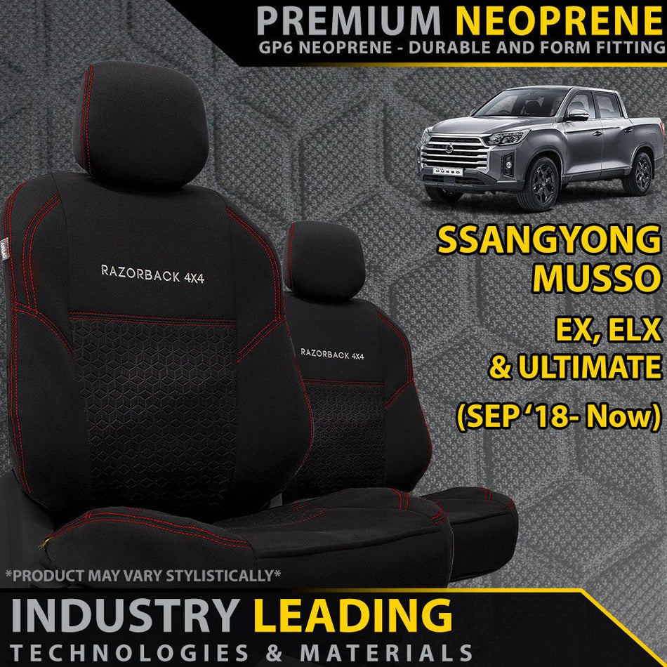 Razorback 4x4 - Ssangyong Musso Premium Neoprene 2x Front Row Seat Covers (Made to Order) - 4X4OC™ | 4x4 Offroad Centre