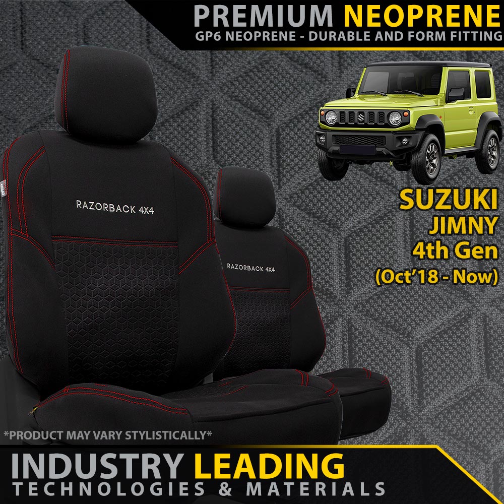 Razorback 4x4 - Suzuki Jimny Premium Neoprene 2x Front Seat Covers (Made to Order) - 4X4OC™ | 4x4 Offroad Centre