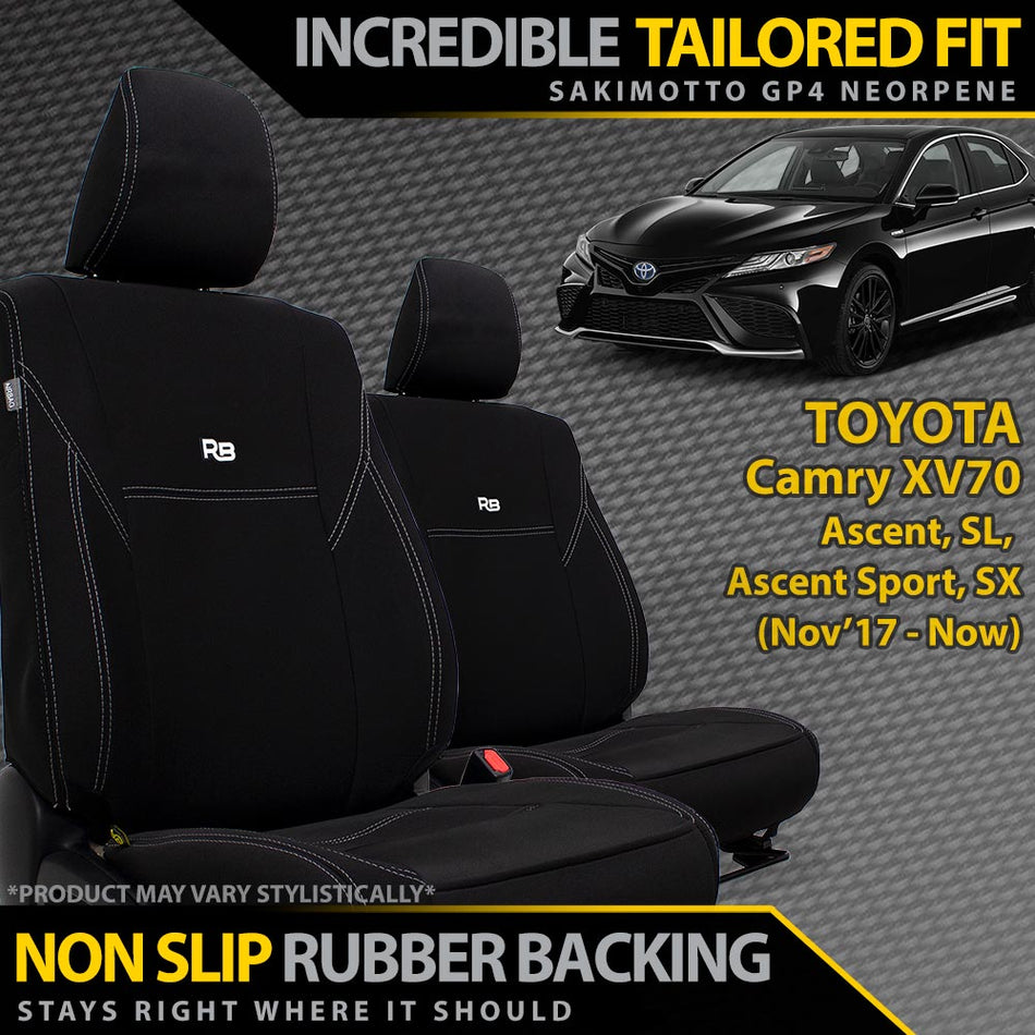 Razorback 4x4 - Toyota Camry XV70 Sedan Neoprene 2x Front Row Seat Covers (In Stock) - 4X4OC™ | 4x4 Offroad Centre