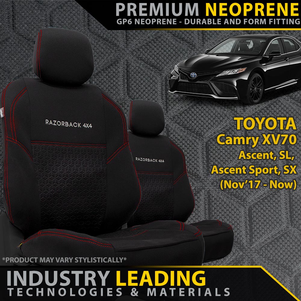 Razorback 4x4 - Toyota Camry XV70 Sedan Premium Neoprene 2x Front Row Seat Covers (Made to Order) - 4X4OC™ | 4x4 Offroad Centre