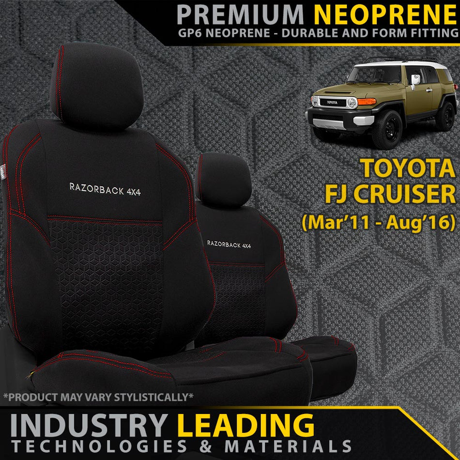 Razorback 4x4 - Toyota FJ Cruiser Premium Neoprene 2x Front Seat Covers (Made to Order) - 4X4OC™ | 4x4 Offroad Centre