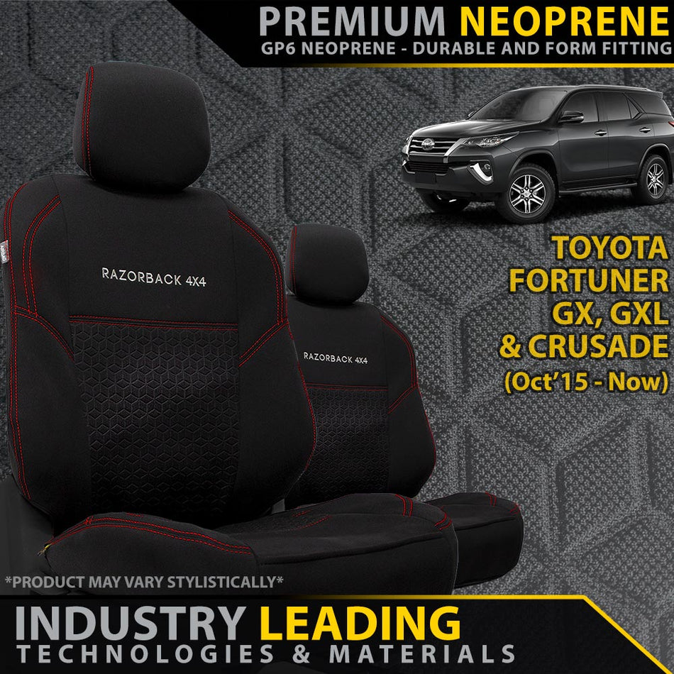 Razorback 4x4 - Toyota Fortuner Premium Neoprene 2x Front Seat Covers (Made to Order) - 4X4OC™ | 4x4 Offroad Centre