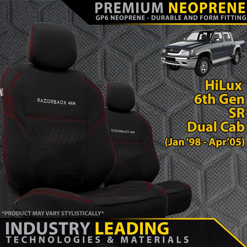 Razorback 4x4 - Toyota Hilux 6th Gen SR Premium Neoprene 2x Front Seat Covers (Made to Order) - 4X4OC™ | 4x4 Offroad Centre