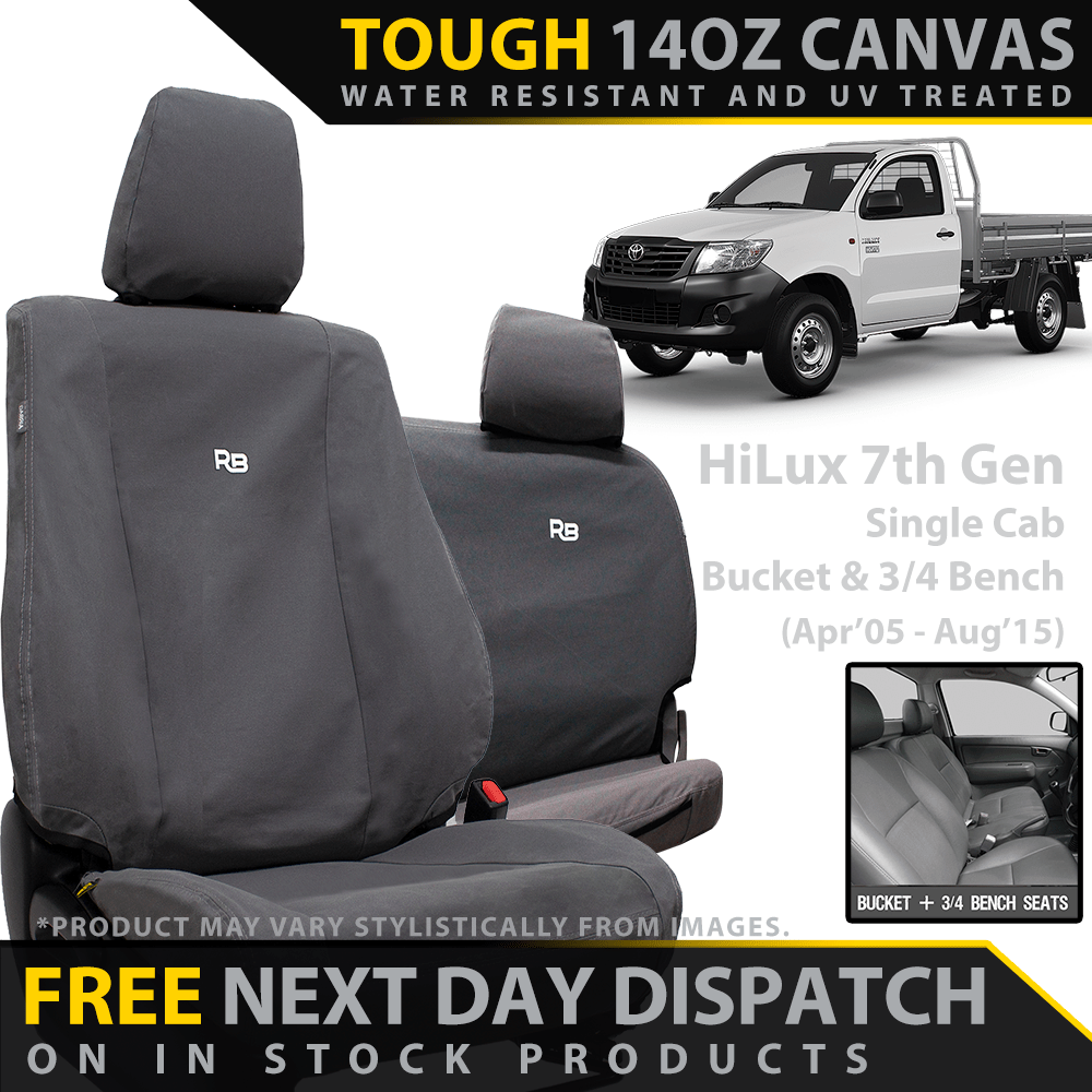 Razorback 4x4 - Toyota HiLux 7th Gen Bucket + 3/4 Bench Retro Canvas 2x Front Seat Covers (In Stock) - 4X4OC™ | 4x4 Offroad Centre