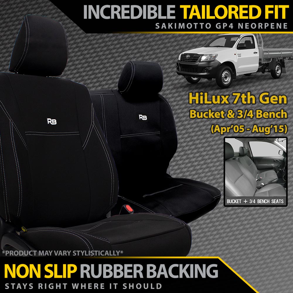 Razorback 4x4 - Toyota Hilux 7th Gen Bucket + 3/4 Bench Seat Neoprene 2x Front Seat Covers (Made to Order) - 4X4OC™ | 4x4 Offroad Centre