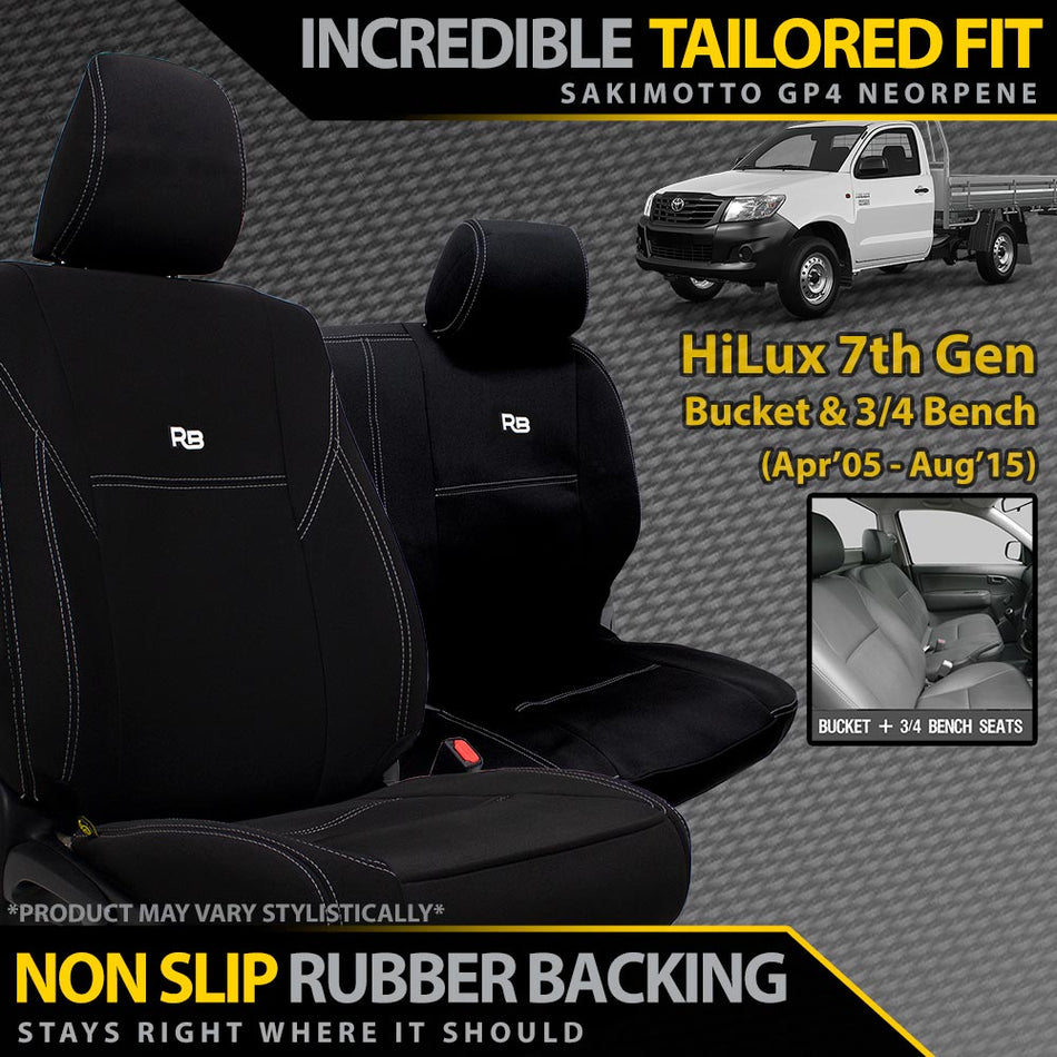 Razorback 4x4 - Toyota Hilux 7th Gen Bucket + 3/4 Bench Seat Neoprene 2x Front Seat Covers (Made to Order) - 4X4OC™ | 4x4 Offroad Centre