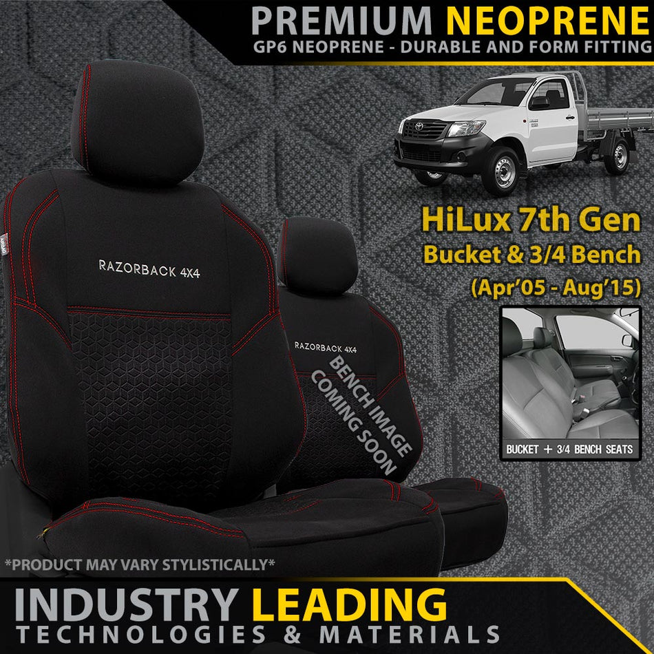 Razorback 4x4 - Toyota HiLux 7th Gen Bucket + 3/4 Bench Seat Premium Neoprene 2x Front Seat Covers (Made to Order) - 4X4OC™ | 4x4 Offroad Centre