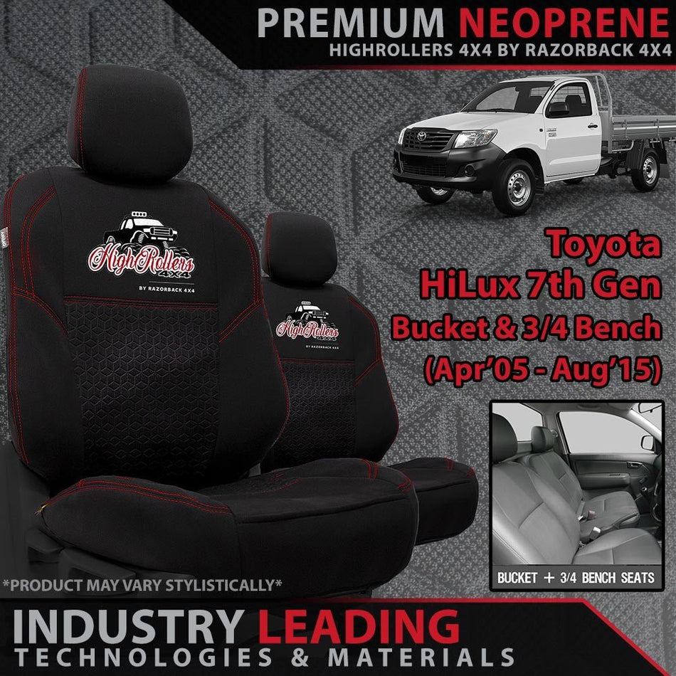 Razorback 4x4 - Toyota HiLux 7th Gen Bucket + 3/4 Bench Seat Premium Neoprene 2x Front Seat Covers (Made to Order) - 4X4OC™ | 4x4 Offroad Centre