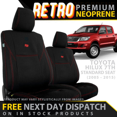 Razorback 4x4 - Toyota HiLux 7th Gen Retro Premium Neoprene (Standard Seat) 2x Front Seat Covers (In Stock) - 4X4OC™ | 4x4 Offroad Centre