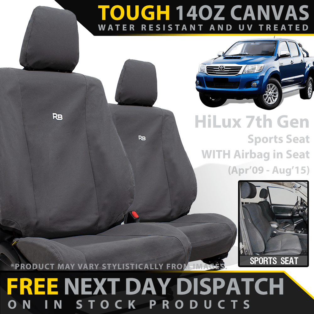 Razorback 4x4 - Toyota Hilux 7th Gen (SPORT SEAT) Canvas 2x Front Seat Covers (Made to Order) - 4X4OC™ | 4x4 Offroad Centre