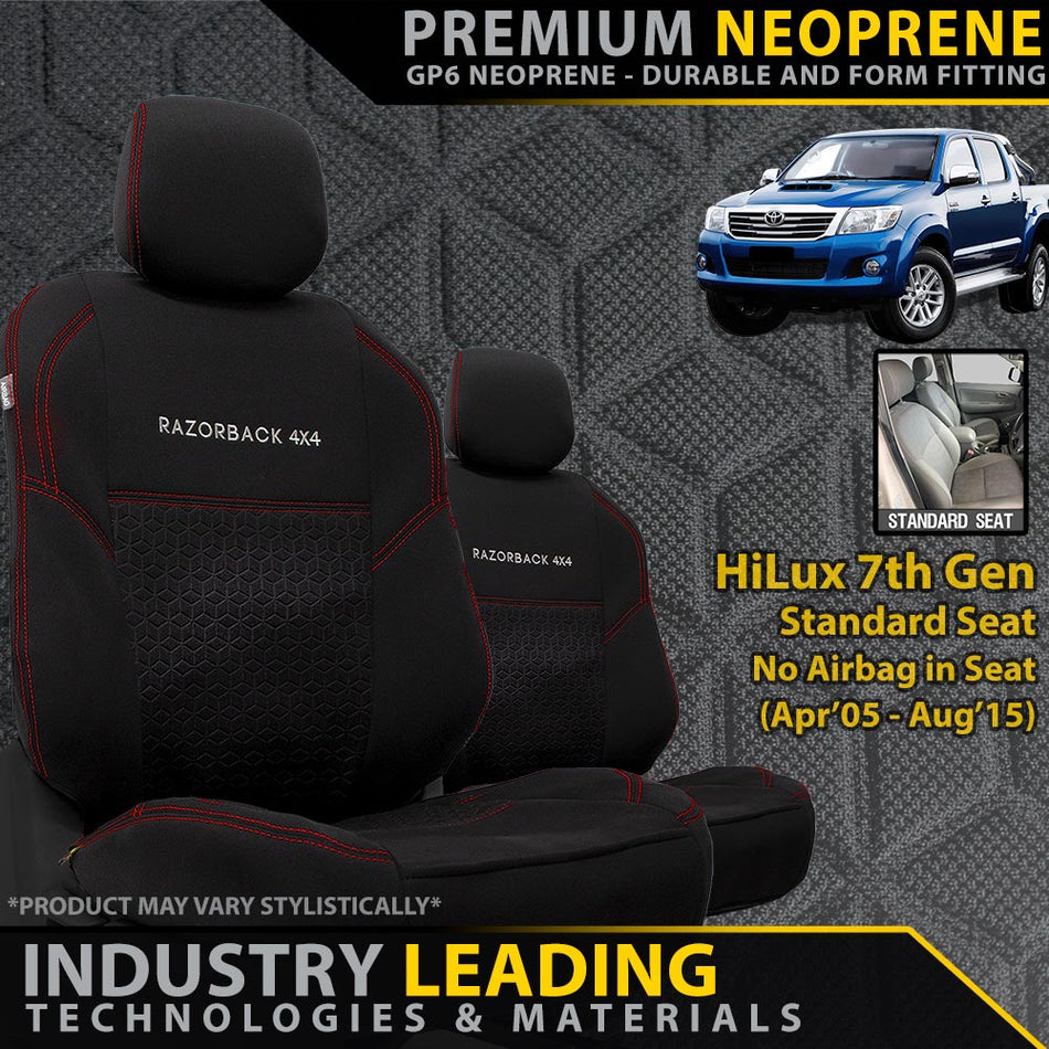 Razorback 4x4 - Toyota HiLux 7th Gen (STD SEAT) Premium Neoprene 2x Front Seat Covers (Made to Order) - 4X4OC™ | 4x4 Offroad Centre