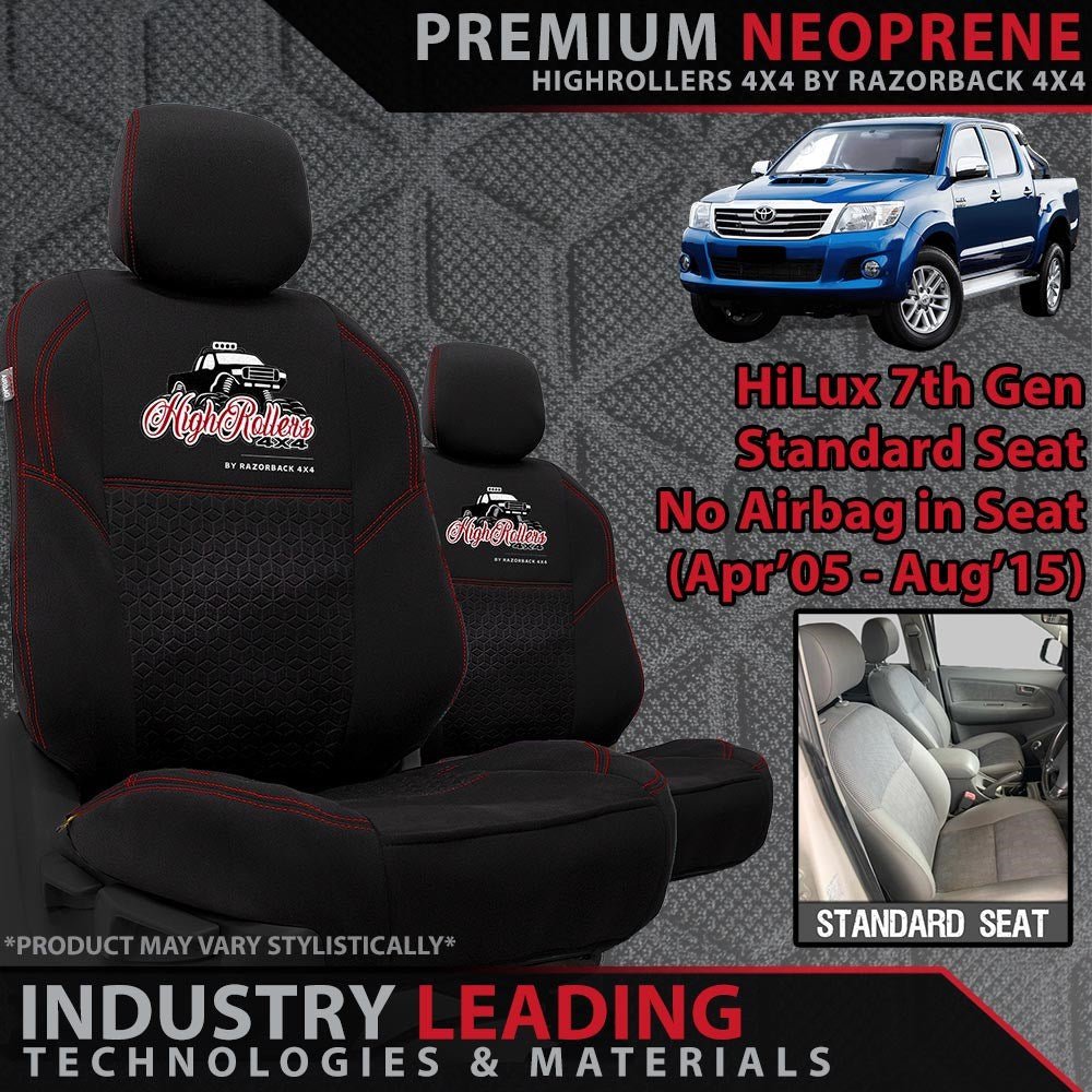 Razorback 4x4 - Toyota HiLux 7th Gen (STD SEAT) Premium Neoprene 2x Front Seat Covers (Made to Order) - 4X4OC™ | 4x4 Offroad Centre