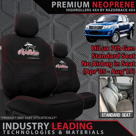 Razorback 4x4 - Toyota HiLux 7th Gen (STD SEAT) Premium Neoprene 2x Front Seat Covers (Made to Order) - 4X4OC™ | 4x4 Offroad Centre