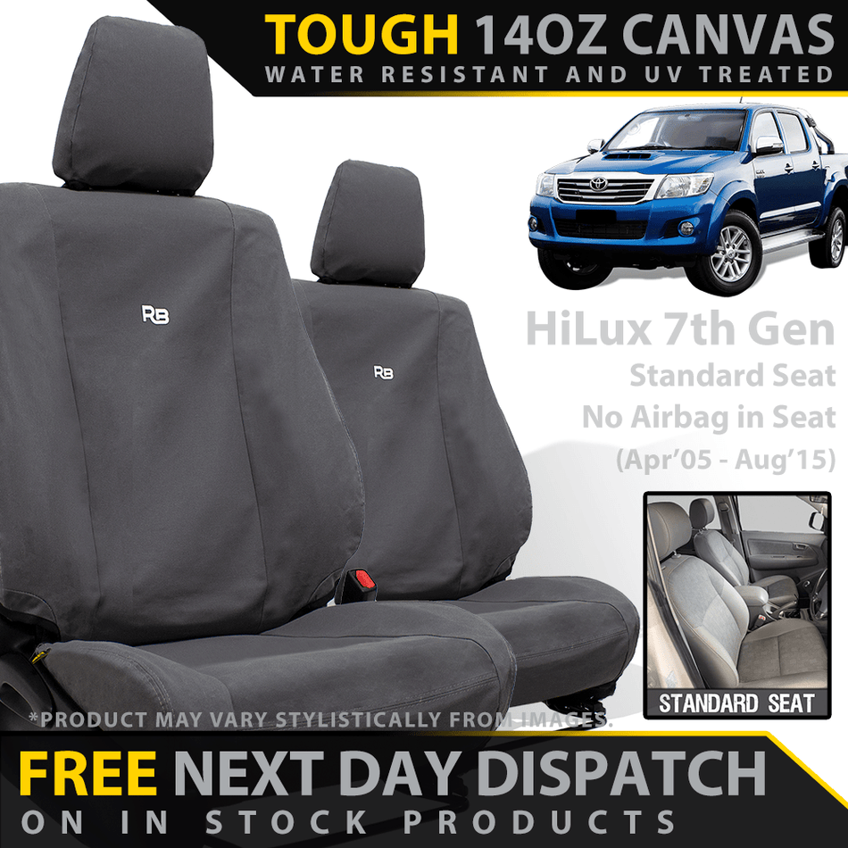 Razorback 4x4 - Toyota HiLux 7th Gen (STD SEAT) Retro Canvas 2x Front Seat Covers (In Stock) - 4X4OC™ | 4x4 Offroad Centre