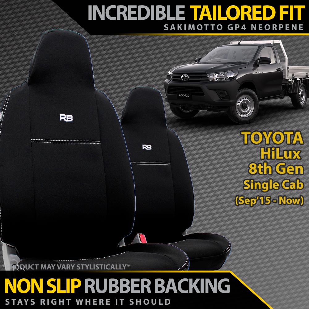 Razorback 4x4 - Toyota HiLux 8th Gen 2x Integrated Headrest Neoprene Front Row Seat Covers (Available) - 4X4OC™ | 4x4 Offroad Centre