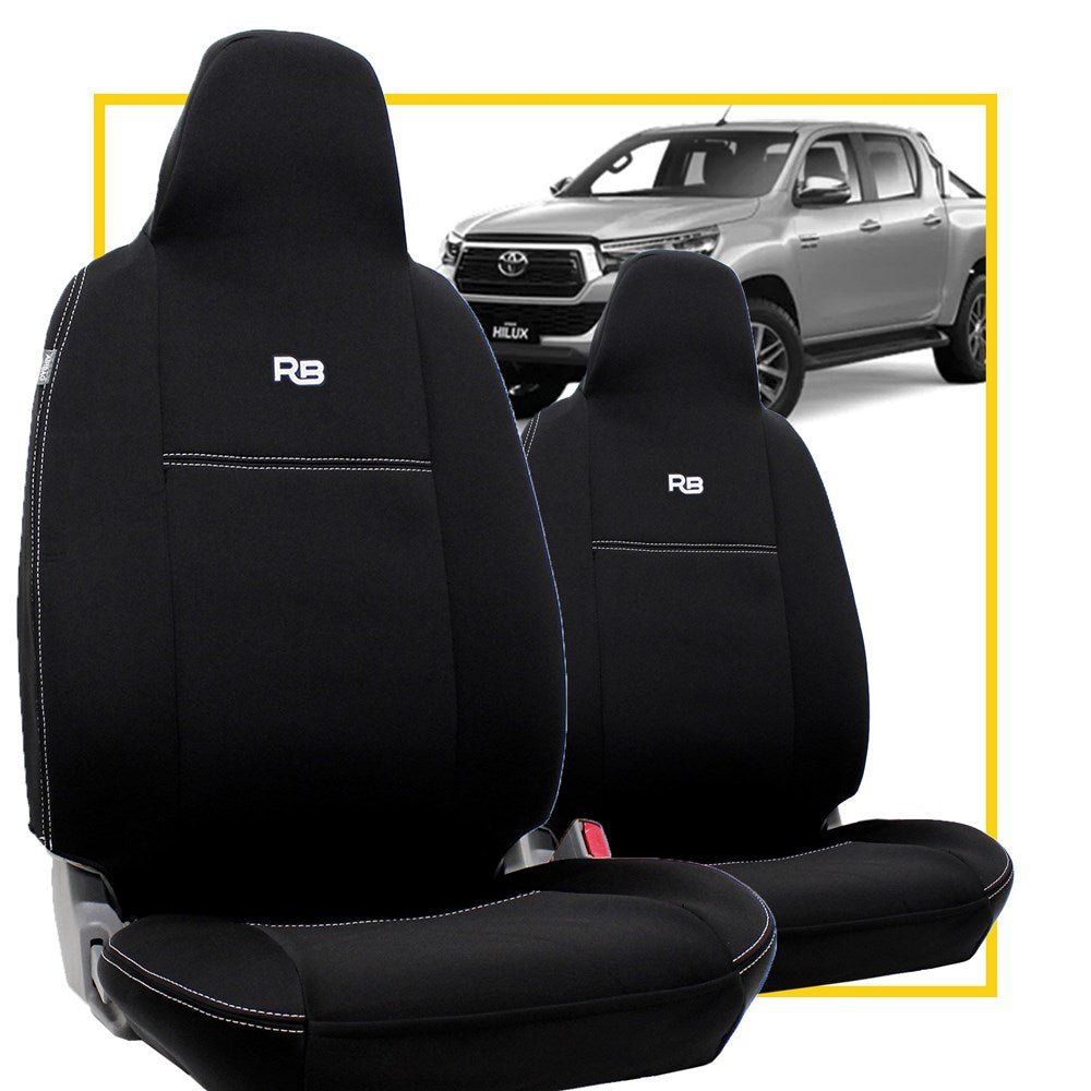 Razorback 4x4 - Toyota HiLux 8th Gen 2x Integrated Headrest Neoprene Front Row Seat Covers (No Logo) - 4X4OC™ | 4x4 Offroad Centre