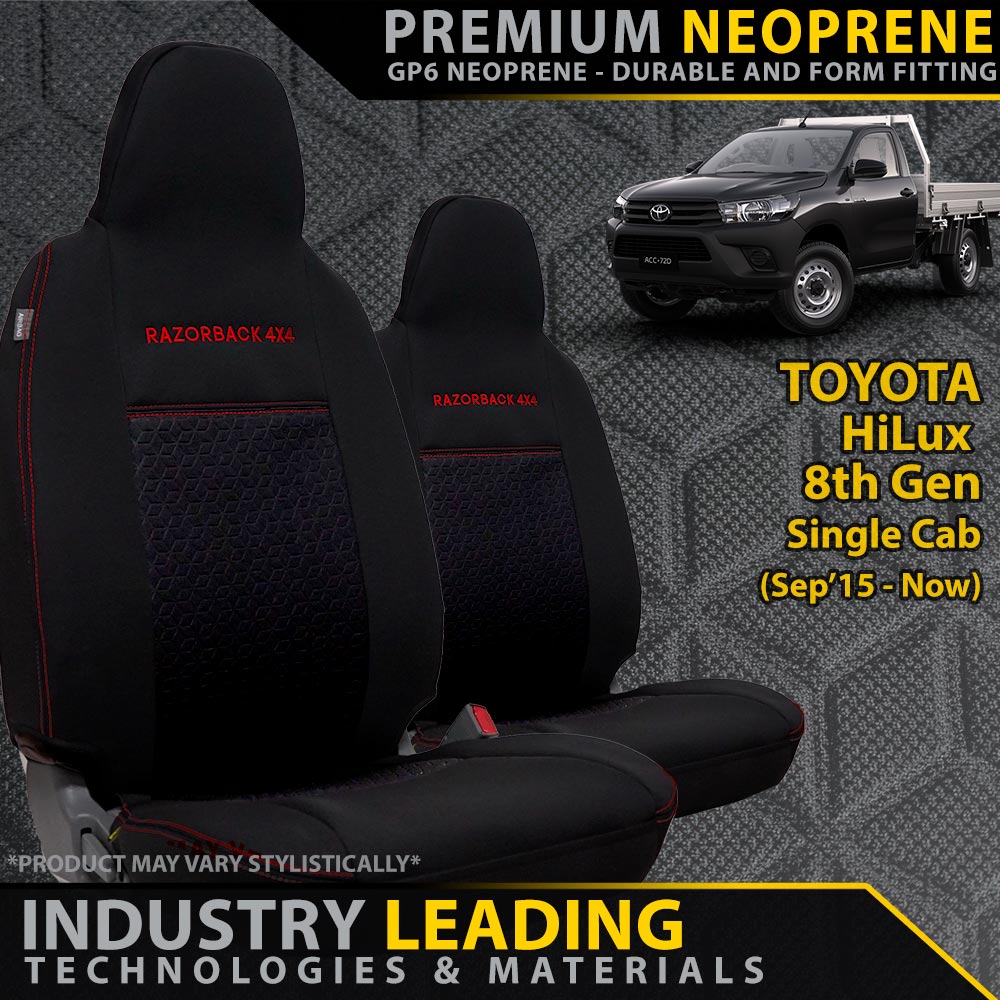 Razorback 4x4 - Toyota HiLux 8th Gen Integrated Headrest Premium Neoprene 2x Front Seat Covers (Made to Order) - 4X4OC™ | 4x4 Offroad Centre