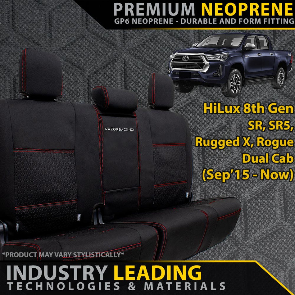 Razorback 4x4 - Toyota HiLux 8th Gen Premium Neoprene Rear Row Seat Covers (Made to Order) - 4X4OC™ | 4x4 Offroad Centre