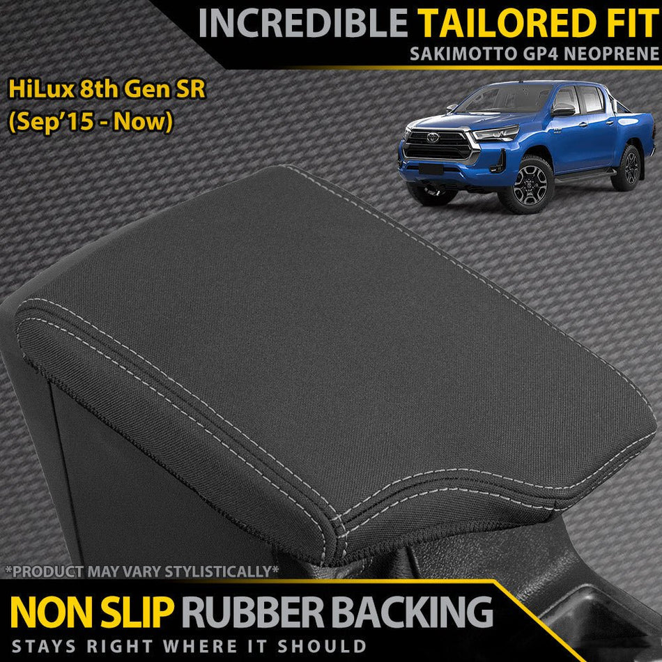 Razorback 4x4 - Toyota HiLux 8th Gen SR Neoprene Armrest Console Lid Cover (In Stock) - 4X4OC™ | 4x4 Offroad Centre