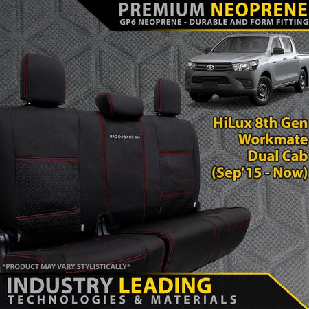 Razorback 4x4 - Toyota HiLux 8th Gen Workmate Premium Neoprene Rear Row Seat Covers (Made to Order) - 4X4OC™ | 4x4 Offroad Centre