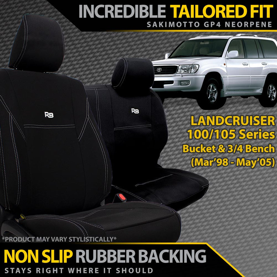 Razorback 4x4 - Toyota Landcruiser 100/105 Series Neoprene Bucket & 3/4 Bench Seat Covers (Made to Order) - 4X4OC™ | 4x4 Offroad Centre