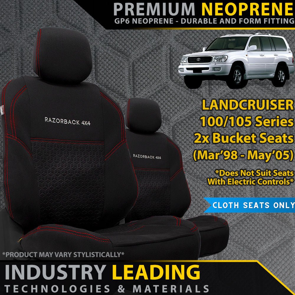 Razorback 4x4 - Toyota Landcruiser 100/105 Series Premium Neoprene 2x Front Seat Covers (Made to Order) - 4X4OC™ | 4x4 Offroad Centre