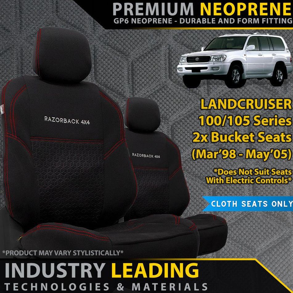 Razorback 4x4 - Toyota Landcruiser 100/105 Series Premium Neoprene 2x Front Seat Covers (Made to Order) - 4X4OC™ | 4x4 Offroad Centre