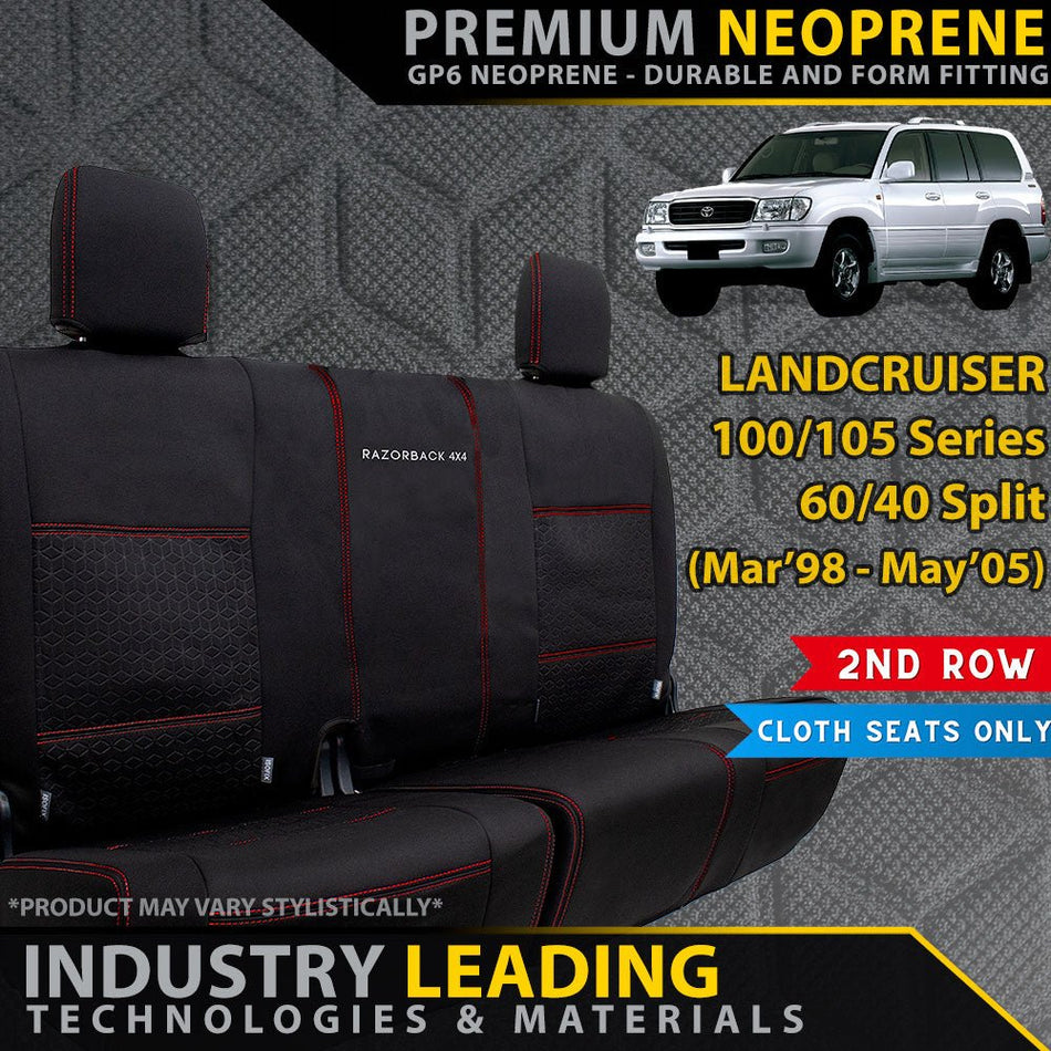 Razorback 4x4 - Toyota Landcruiser 100/105 Series Premium Neoprene 60/40 Split Rear Row Seat Covers (Made to Order) - 4X4OC™ | 4x4 Offroad Centre