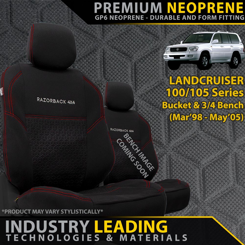 Razorback 4x4 - Toyota Landcruiser 100/105 Series Premium Neoprene Bucket & 3/4 Bench Seat Covers (Made to Order) - 4X4OC™ | 4x4 Offroad Centre