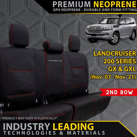 Razorback 4x4 - Toyota Landcruiser 200 Series GX/GXL Premium Neoprene 2nd Row Seat Covers (Made to Order) - 4X4OC™ | 4x4 Offroad Centre