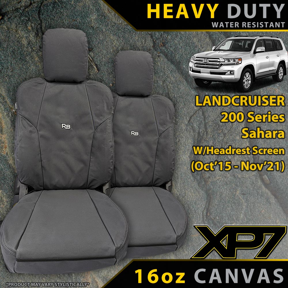 Razorback 4x4 - Toyota Landcruiser 200 Series Sahara W/Headrest Screen Heavy Duty XP7 Canvas 2x Front Row Seat Covers (Made to Order) - 4X4OC™ | 4x4 Offroad Centre