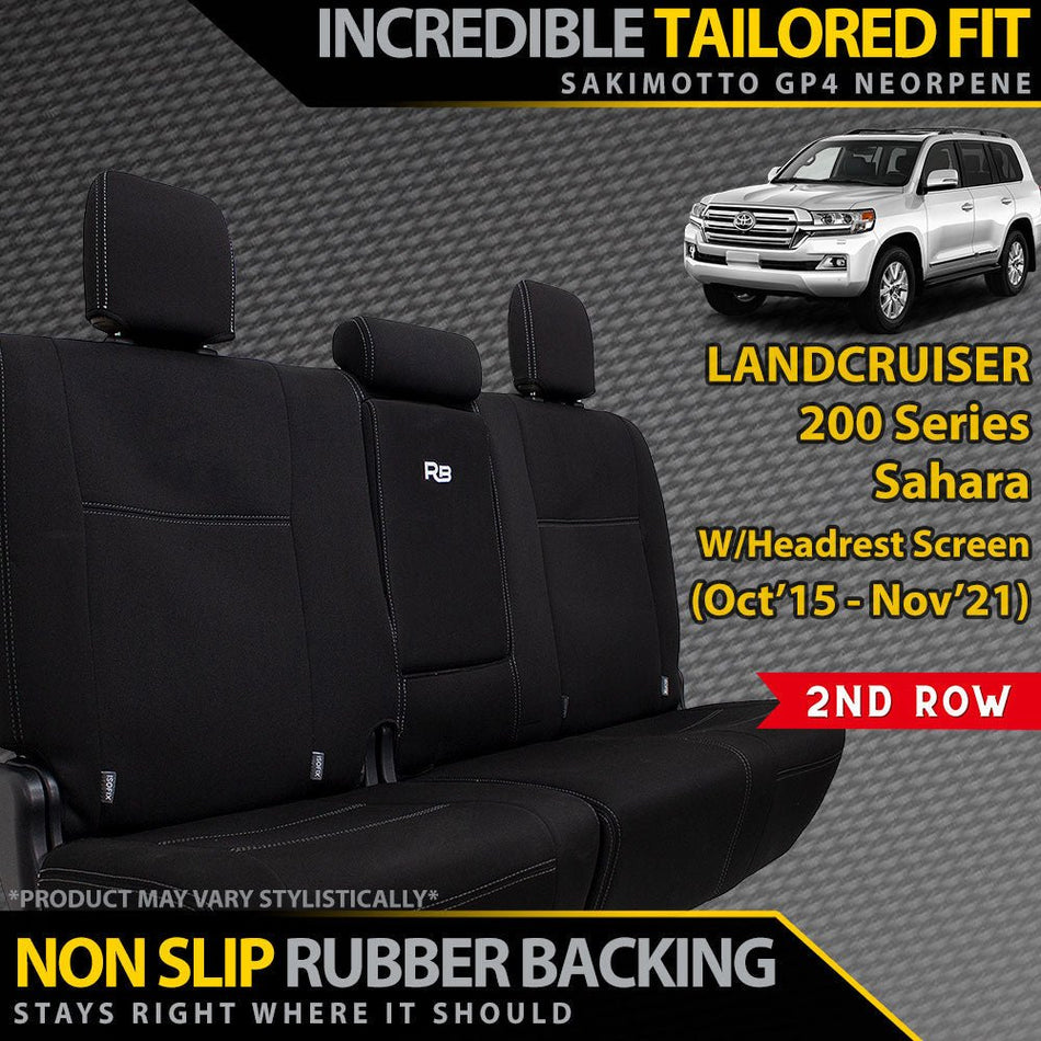 Razorback 4x4 - Toyota Landcruiser 200 Series Sahara W/Headrest Screen Neoprene 2nd Row Seat Covers (Made to Order) - 4X4OC™ | 4x4 Offroad Centre