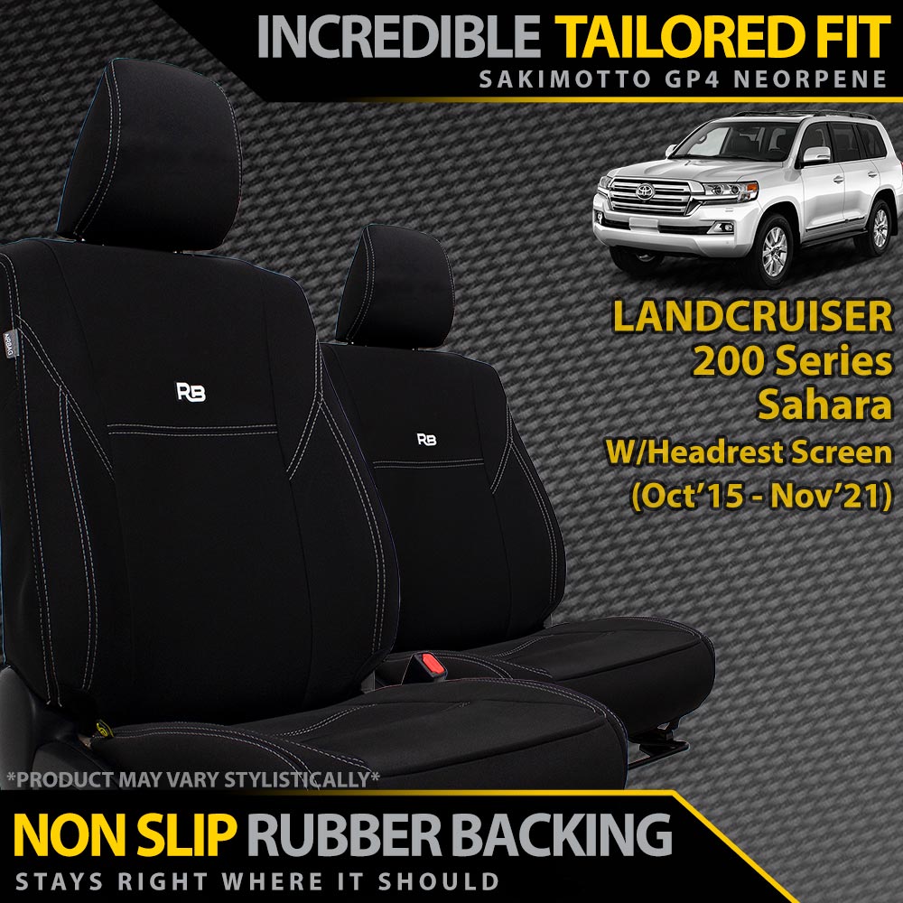 Razorback 4x4 - Toyota Landcruiser 200 Series Sahara W/Headrest Screen Neoprene 2x Front Seat Covers (Made to Order) - 4X4OC™ | 4x4 Offroad Centre