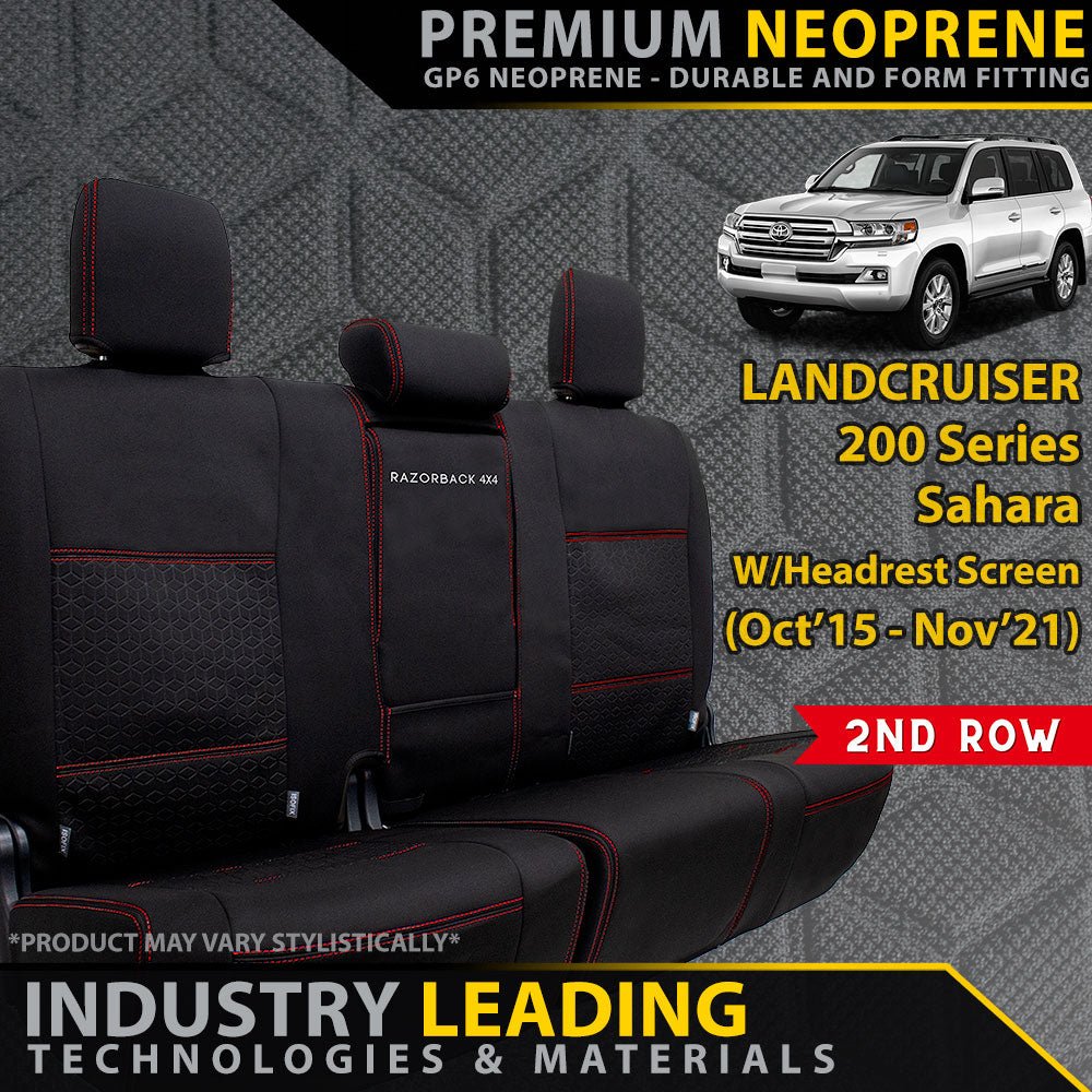 Razorback 4x4 - Toyota Landcruiser 200 Series Sahara W/Headrest Screen Premium Neoprene 2nd Row Seat Covers (Made to Order) - 4X4OC™ | 4x4 Offroad Centre