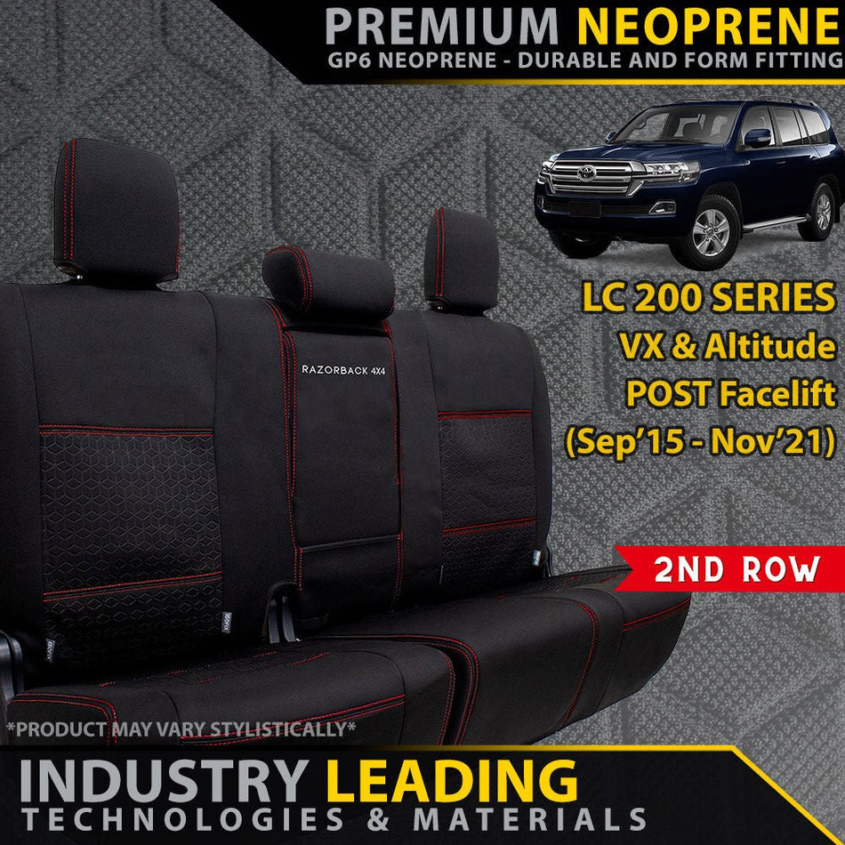 Razorback 4x4 - Toyota Landcruiser 200 Series VX/Altitude (09/2015+) Premium Neoprene 2nd Row Seat Covers (Made to Order) - 4X4OC™ | 4x4 Offroad Centre