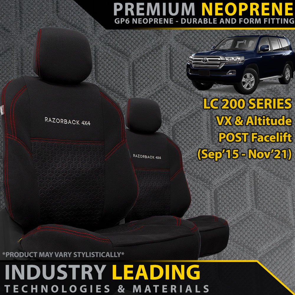 Razorback 4x4 - Toyota Landcruiser 200 Series VX/Altitude (09/2015+) Premium Neoprene 2x Front Seat Covers - 4X4OC™ | 4x4 Offroad Centre