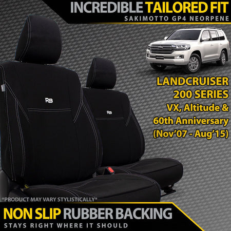 Razorback 4x4 - Toyota Landcruiser 200 Series VX/Altitude Neoprene 2x Front Seat Covers (Made to Order) - 4X4OC™ | 4x4 Offroad Centre