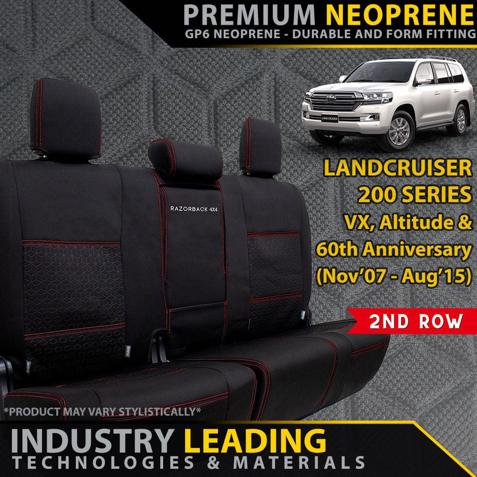 Razorback 4x4 - Toyota Landcruiser 200 Series VX/Altitude Premium Neoprene 2nd Row Seat Covers (Made to Order) - 4X4OC™ | 4x4 Offroad Centre