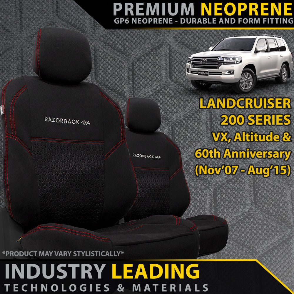 Razorback 4x4 - Toyota Landcruiser 200 Series VX/Altitude Premium Neoprene 2x Front Seat Covers (Made to Order) - 4X4OC™ | 4x4 Offroad Centre