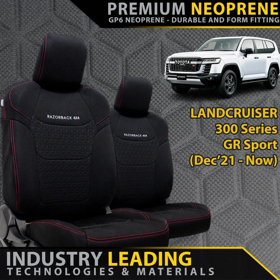 Razorback 4x4 - Toyota Landcruiser 300 Series GR Sport Premium Neoprene 2x Front Row Seat Covers (Made to Order) - 4X4OC™ | 4x4 Offroad Centre