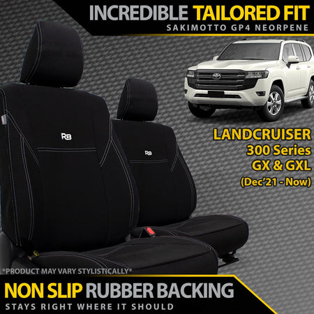 Razorback 4x4 - Toyota Landcruiser 300 Series GX & GXL Neoprene 2x Front Row Seat Covers (In Stock) - 4X4OC™ | 4x4 Offroad Centre