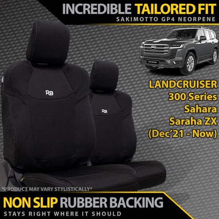 Razorback 4x4 - Toyota Landcruiser 300 Series Sahara/Sahara ZX Neoprene 2x Front Row Seat Covers (Made to Order) - 4X4OC™ | 4x4 Offroad Centre