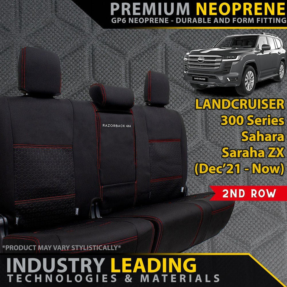 Razorback 4x4 - Toyota Landcruiser 300 Series Sahara/Sahara ZX Premium Neoprene 2nd Row Seat Covers (Made to Order) - 4X4OC™ | 4x4 Offroad Centre