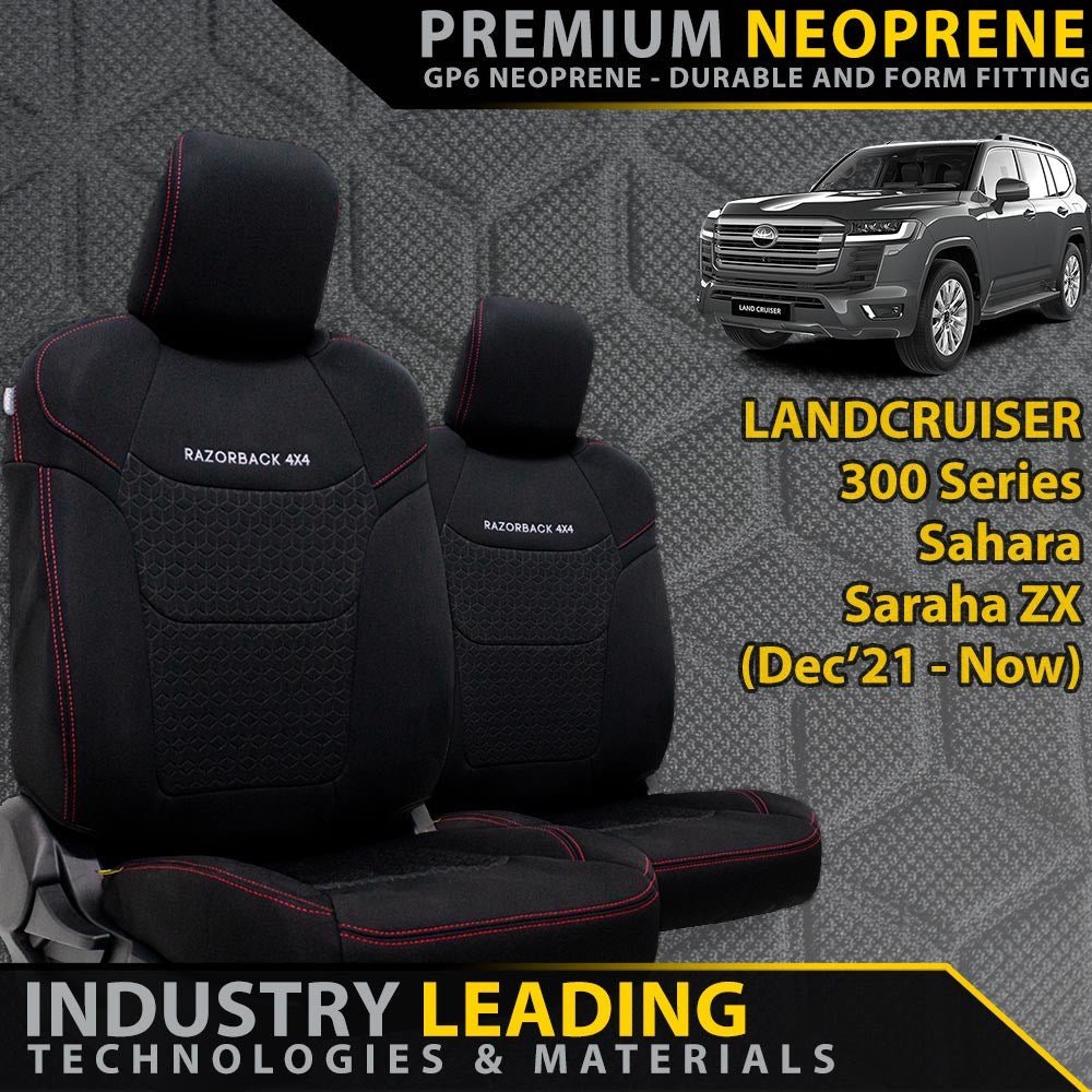 Razorback 4x4 - Toyota Landcruiser 300 Series Sahara/Sahara ZX Premium Neoprene 2x Front Row Seat Covers (Made to Order) - 4X4OC™ | 4x4 Offroad Centre