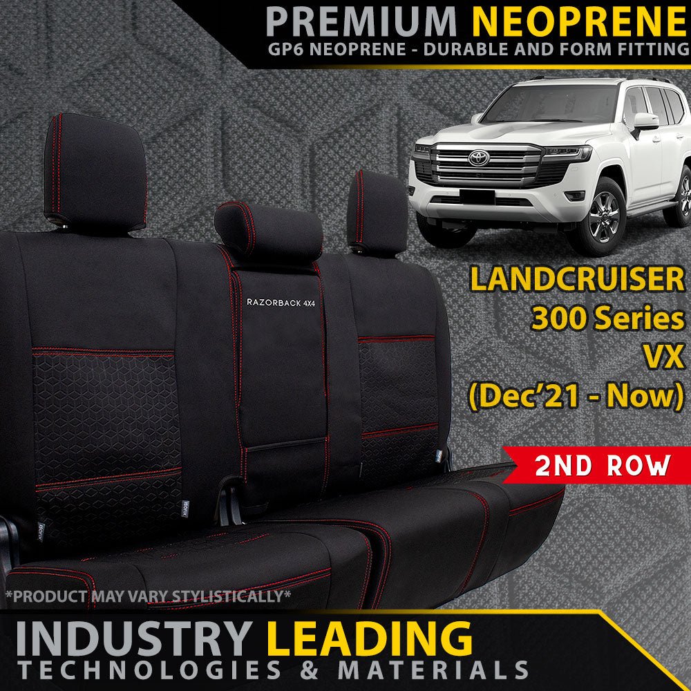 Razorback 4x4 - Toyota Landcruiser 300 Series VX Premium Neoprene 2nd Row Seat Covers (Made to Order) - 4X4OC™ | 4x4 Offroad Centre