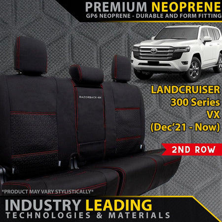 Razorback 4x4 - Toyota Landcruiser 300 Series VX Premium Neoprene 2nd Row Seat Covers (Made to Order) - 4X4OC™ | 4x4 Offroad Centre