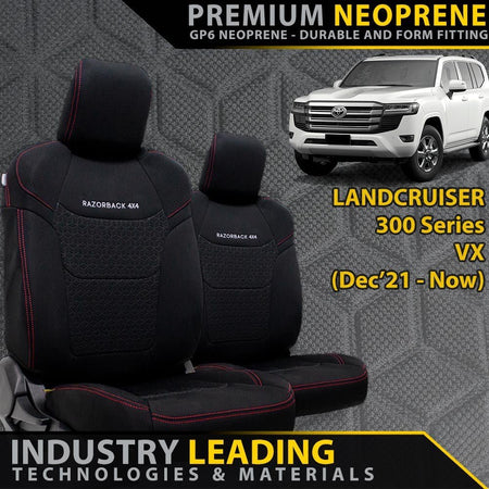 Razorback 4x4 - Toyota Landcruiser 300 Series VX Premium Neoprene 2x Front Row Seat Covers (Made to Order) - 4X4OC™ | 4x4 Offroad Centre