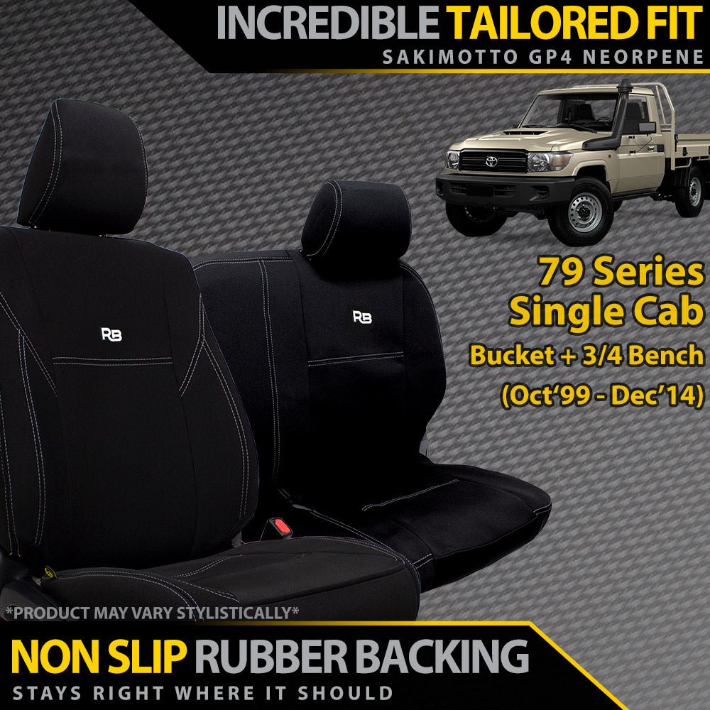 Razorback 4x4 - Toyota Landcruiser 79 Series Bucket + 3/4 Bench Neoprene 2x Front Seat Covers (Made to Order) - 4X4OC™ | 4x4 Offroad Centre