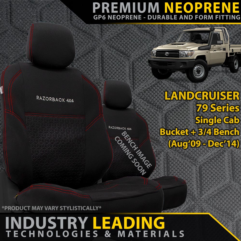 Razorback 4x4 - Toyota Landcruiser 79 Series Bucket + 3/4 Bench Premium Neoprene 2x Front Seat Covers (Made to Order) - 4X4OC™ | 4x4 Offroad Centre